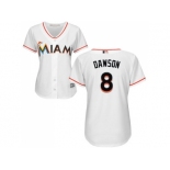 Women Miami Marlins #8 Andre Dawson White Home Stitched MLB Jersey