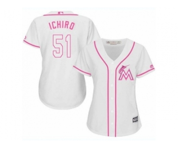 Women's Majestic Miami Marlins #51 Ichiro Suzuki Replica White Fashion Cool Base MLB Jersey