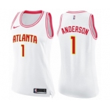 Women's Nike Atlanta Hawks #1 Justin Anderson Swingman White Pink Fashion NBA Jersey