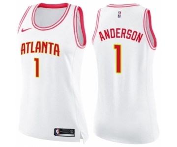 Women's Nike Atlanta Hawks #1 Justin Anderson Swingman White Pink Fashion NBA Jersey