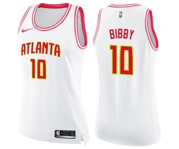 Women's Nike Atlanta Hawks #10 Mike Bibby Swingman White Pink Fashion NBA Jersey