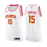 Women's Nike Atlanta Hawks #15 Vince Carter Swingman White Pink Fashion NBA Jersey