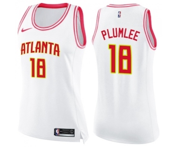 Women's Nike Atlanta Hawks #18 Miles Plumlee Swingman White Pink Fashion NBA Jersey