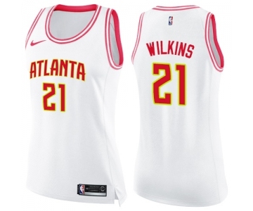 Women's Nike Atlanta Hawks #21 Dominique Wilkins Swingman White Pink Fashion NBA Jersey