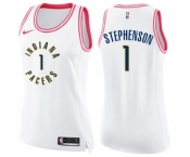 Women's Nike Indiana Pacers #1 Lance Stephenson Swingman White Pink Fashion NBA Jersey