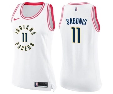 Women's Nike Indiana Pacers #11 Domantas Sabonis Swingman White Pink Fashion NBA Jersey