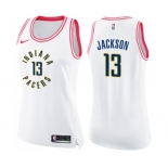 Women's Nike Indiana Pacers #13 Mark Jackson Swingman White Pink Fashion NBA Jersey