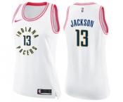 Women's Nike Indiana Pacers #13 Mark Jackson Swingman White Pink Fashion NBA Jersey