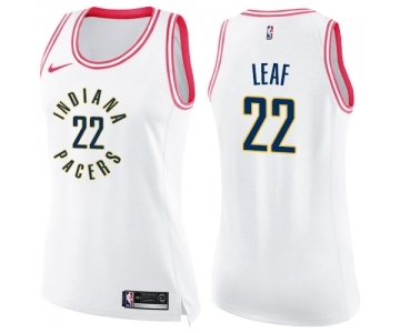 Women's Nike Indiana Pacers #22 T. J. Leaf Swingman White Pink Fashion NBA Jersey