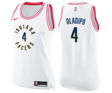 Women's Nike Indiana Pacers #4 Victor Oladipo Swingman White Pink Fashion NBA Jersey