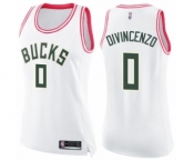 Women's Milwaukee Bucks #0 Donte DiVincenzo Swingman White Pink Fashion Basketball Jersey