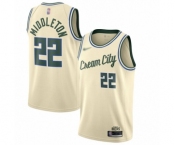 Women's Milwaukee Bucks #22 Khris Middleton Swingman Cream Basketball Jersey - 2019-20 City Edition