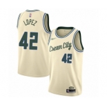 Women's Milwaukee Bucks #42 Robin Lopez Swingman Cream Basketball Jersey - 2019-20 City Edition