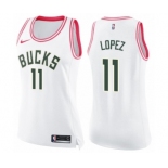 Women's Nike Milwaukee Bucks #11 Brook Lopez Swingman White Pink Fashion NBA Jersey