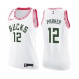 Women's Nike Milwaukee Bucks #12 Jabari Parker Swingman White Pink Fashion NBA Jersey