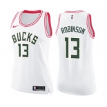 Women's Nike Milwaukee Bucks #13 Glenn Robinson Swingman White Pink Fashion NBA Jersey