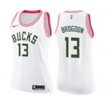 Women's Nike Milwaukee Bucks #13 Malcolm Brogdon Swingman White Pink Fashion NBA Jersey