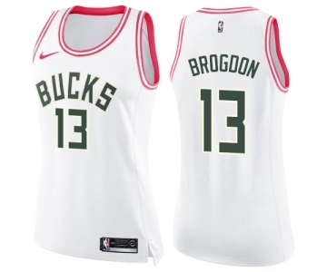 Women's Nike Milwaukee Bucks #13 Malcolm Brogdon Swingman White Pink Fashion NBA Jersey