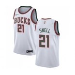 Women's Nike Milwaukee Bucks #21 Tony Snell Swingman White Fashion Hardwood Classics NBA Jersey