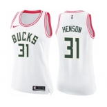 Women's Nike Milwaukee Bucks #31 John Henson Swingman White Pink Fashion NBA Jersey