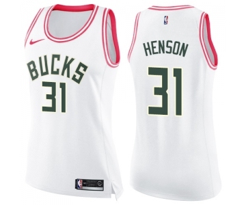 Women's Nike Milwaukee Bucks #31 John Henson Swingman White Pink Fashion NBA Jersey