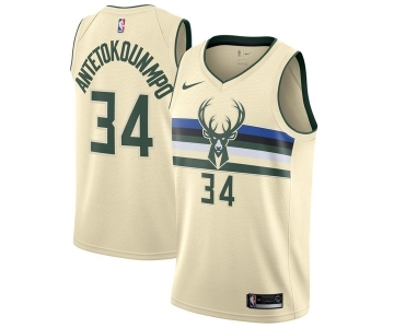 Women's Nike Milwaukee Bucks #34 Giannis Antetokounmpo Swingman Cream NBA Jersey - City Edition