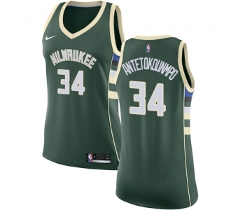 Women's Nike Milwaukee Bucks #34 Giannis Antetokounmpo Swingman Green Road NBA Jersey - Icon Edition