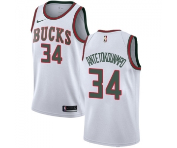 Women's Nike Milwaukee Bucks #34 Giannis Antetokounmpo Swingman White Fashion Hardwood Classics NBA Jersey