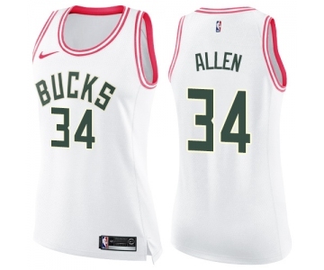 Women's Nike Milwaukee Bucks #34 Ray Allen Swingman White Pink Fashion NBA Jersey