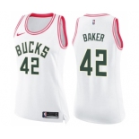 Women's Nike Milwaukee Bucks #42 Vin Baker Swingman White Pink Fashion NBA Jersey