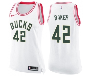 Women's Nike Milwaukee Bucks #42 Vin Baker Swingman White Pink Fashion NBA Jersey