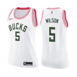 Women's Nike Milwaukee Bucks #5 D. J. Wilson Swingman White Pink Fashion NBA Jersey