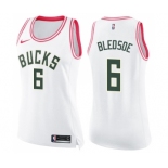 Women's Nike Milwaukee Bucks #6 Eric Bledsoe Swingman White Pink Fashion NBA Jersey