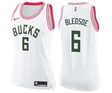 Women's Nike Milwaukee Bucks #6 Eric Bledsoe Swingman White Pink Fashion NBA Jersey