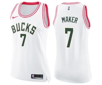 Women's Nike Milwaukee Bucks #7 Thon Maker Swingman White Pink Fashion NBA Jersey