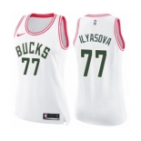 Women's Nike Milwaukee Bucks #77 Ersan Ilyasova Swingman White Pink Fashion NBA Jersey