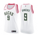 Women's Nike Milwaukee Bucks #9 Donte DiVincenzo Swingman White Pink Fashion NBA Jersey