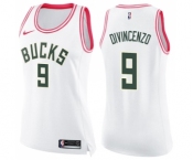 Women's Nike Milwaukee Bucks #9 Donte DiVincenzo Swingman White Pink Fashion NBA Jersey