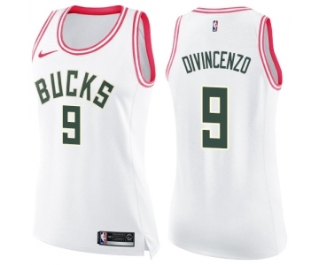 Women's Nike Milwaukee Bucks #9 Donte DiVincenzo Swingman White Pink Fashion NBA Jersey