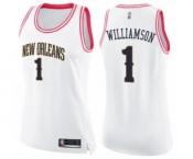 Women's New Orleans Pelicans #1 Zion Williamson Swingman White Pink Fashion Basketball Jersey