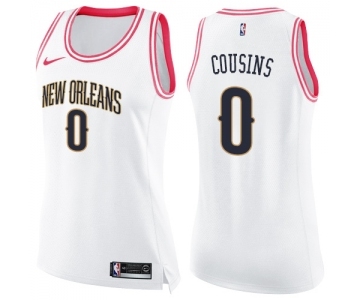 Women's Nike New Orleans Pelicans #0 DeMarcus Cousins Swingman White Pink Fashion NBA Jersey