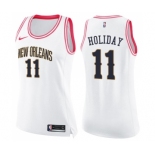 Women's Nike New Orleans Pelicans #11 Jrue Holiday Swingman White Pink Fashion NBA Jersey