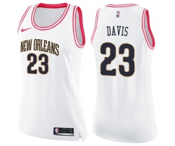 Women's Nike New Orleans Pelicans #23 Anthony Davis Swingman White Pink Fashion NBA Jersey