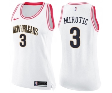 Women's Nike New Orleans Pelicans #3 Nikola Mirotic Swingman White Pink Fashion NBA Jersey