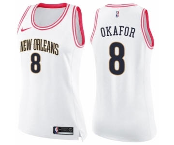 Women's Nike New Orleans Pelicans #8 Jahlil Okafor Swingman White Pink Fashion NBA Jersey