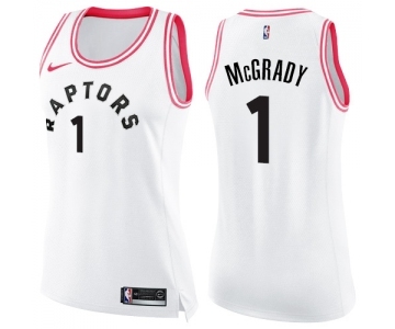 Women's Nike Toronto Raptors #1 Tracy Mcgrady Swingman White Pink Fashion NBA Jersey