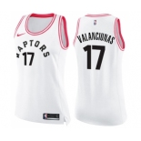 Women's Nike Toronto Raptors #17 Jonas Valanciunas Swingman White Pink Fashion NBA Jersey