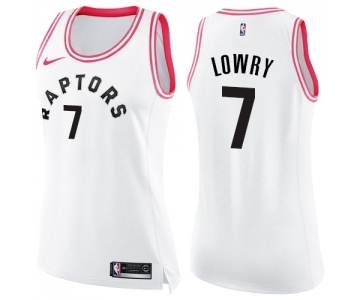 Women's Nike Toronto Raptors #7 Kyle Lowry Swingman White Pink Fashion NBA Jersey