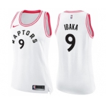 Women's Nike Toronto Raptors #9 Serge Ibaka Swingman White Pink Fashion NBA Jersey