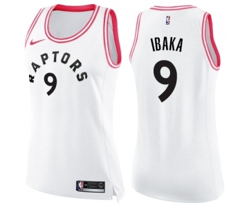 Women's Nike Toronto Raptors #9 Serge Ibaka Swingman White Pink Fashion NBA Jersey